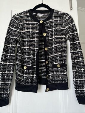 J. Crew Black & White Tweed Cardigan with Gold Buttons